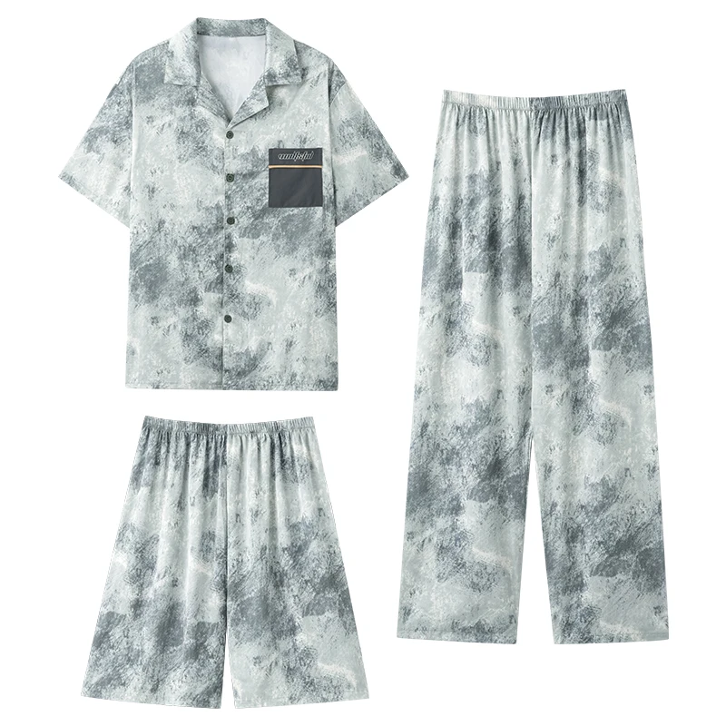 Summer Silk Men Short Sleeve Pajamas Male Sleepwear Short Tops+Short Pants+Long Pnats 3Pcs Set Mens Pyjamas L-5XL
Summer Silk Men Short Sleeve Pajamas Male Sleepwear Short Tops+Short Pants+Long Pnats 3Pcs Set Mens Pyjamas L-5XL