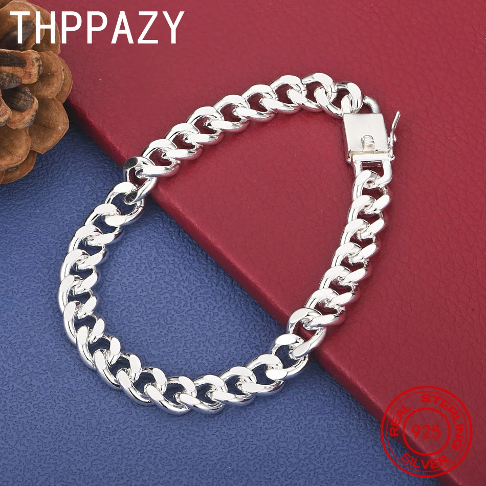 THPPAZY 8mm 925 Sterling Silver Cuban Chain Bracelet Trendy Personalized Jewelry For Men Women Fashion Party Anniversary Gift
THPPAZY 8mm 925 Sterling Silver Cuban Chain Bracelet Trendy Personalized Jewelry For Men Women Fashion Party Anniversary Gift