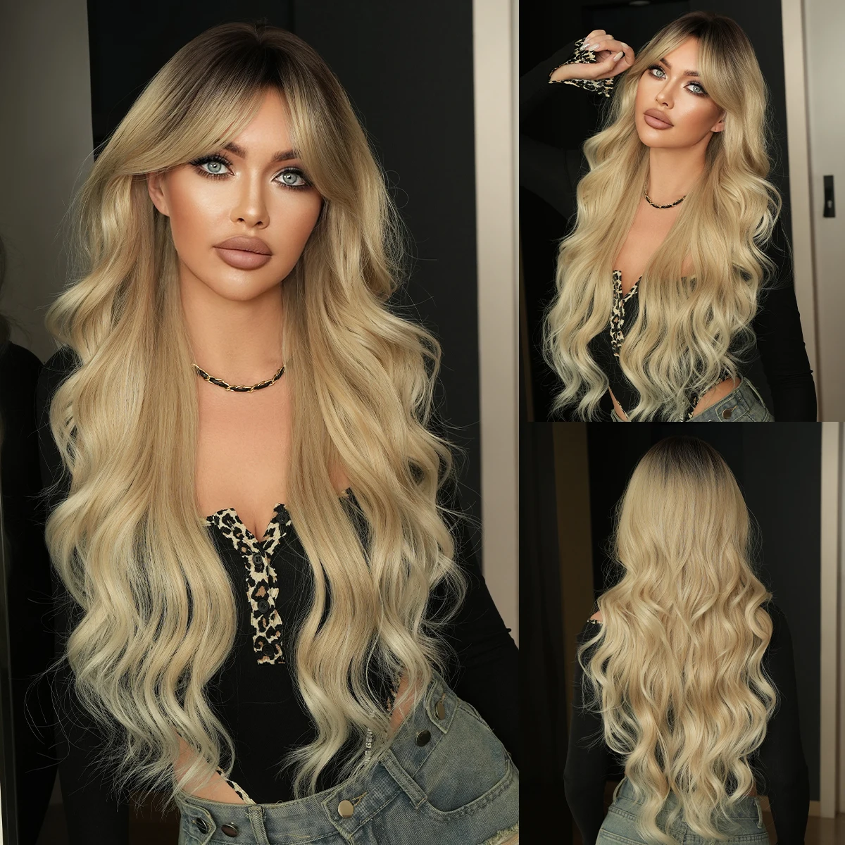 NAMM Long Wavy Blonde Wigs for Women Gorgeous Fluffy Curly Wigs with Curtain Bangs Dark Roots, Synthetic Heat Resistant Wigs
NAMM Long Wavy Blonde Wigs for Women Gorgeous Fluffy Curly Wigs with Curtain Bangs Dark Roots, Synthetic Heat Resistant Wigs