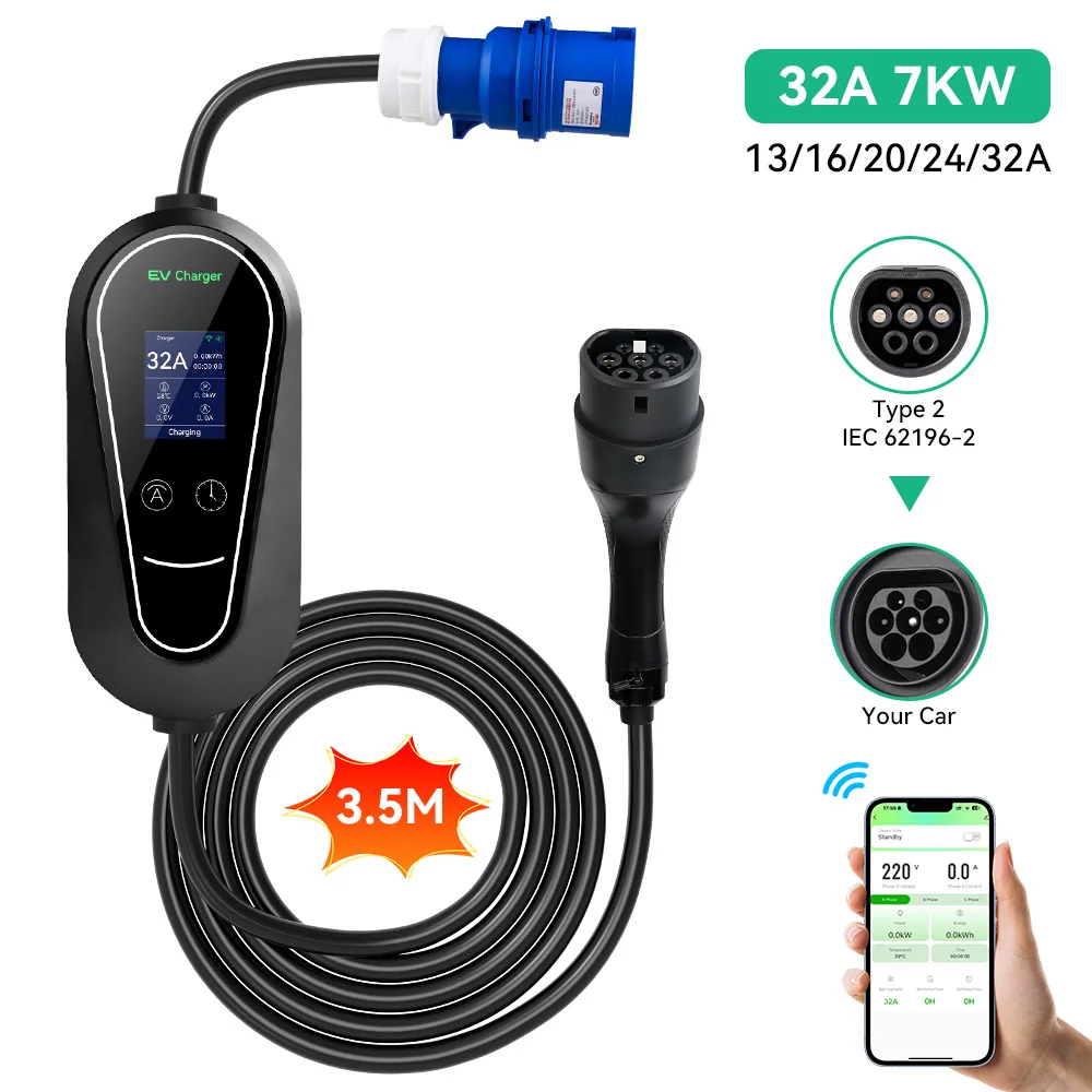 JDMEX TYPE2 Electric Vehicle Charger 7KW EV Portable Charger EVSE Wallbox Charger 32A 1Phase Fast Charging APP Control
JDMEX TYPE2 Electric Vehicle Charger 7KW EV Portable Charger EVSE Wallbox Charger 32A 1Phase Fast Charging APP Control