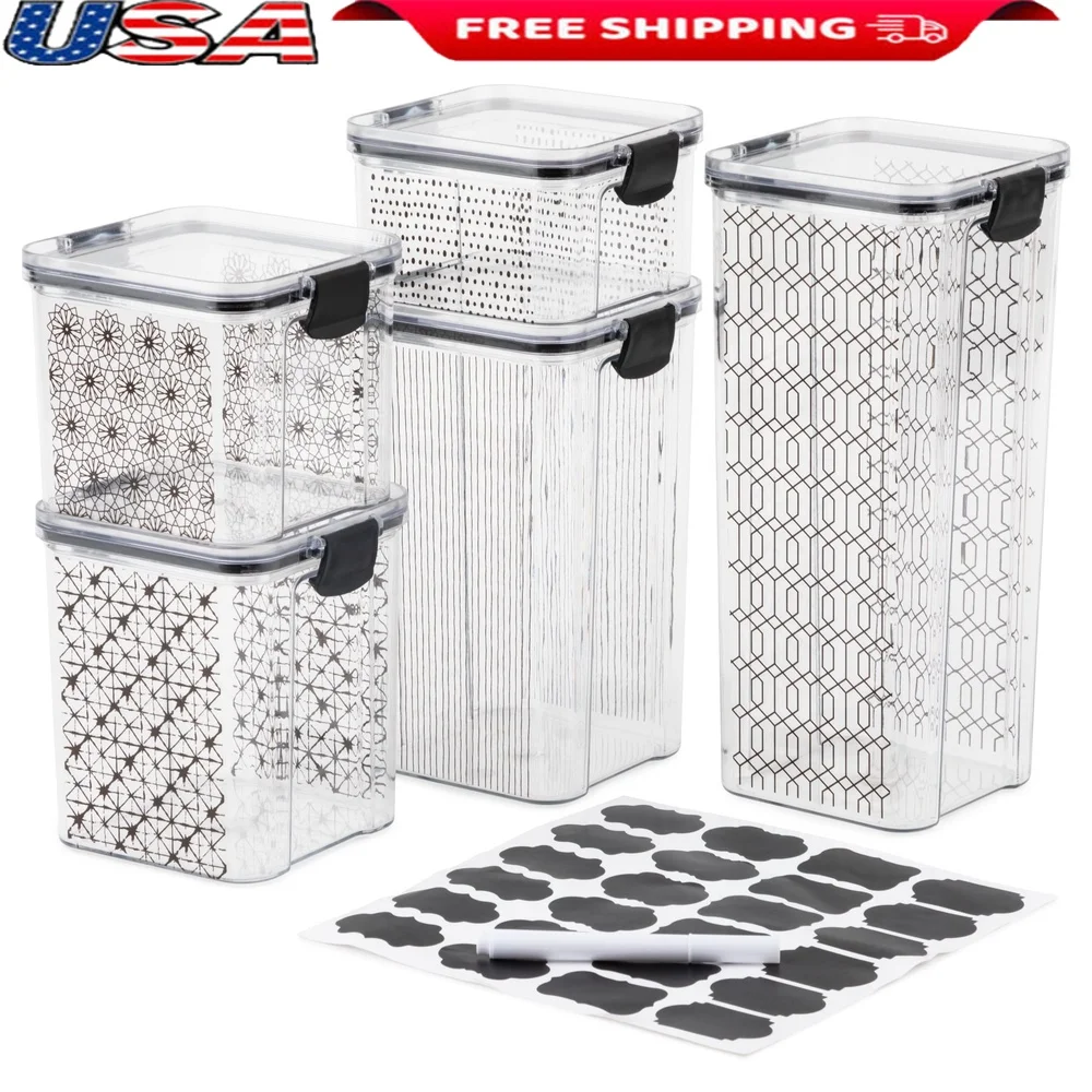 Airtight Food Storage Containers Set of 5 with Snap-Lock Lids BPA-Free Plastic Clear Design Freezer Safe Stackable with Labels
Airtight Food Storage Containers Set of 5 with Snap-Lock Lids BPA-Free Plastic Clear Design Freezer Safe Stackable with Labels