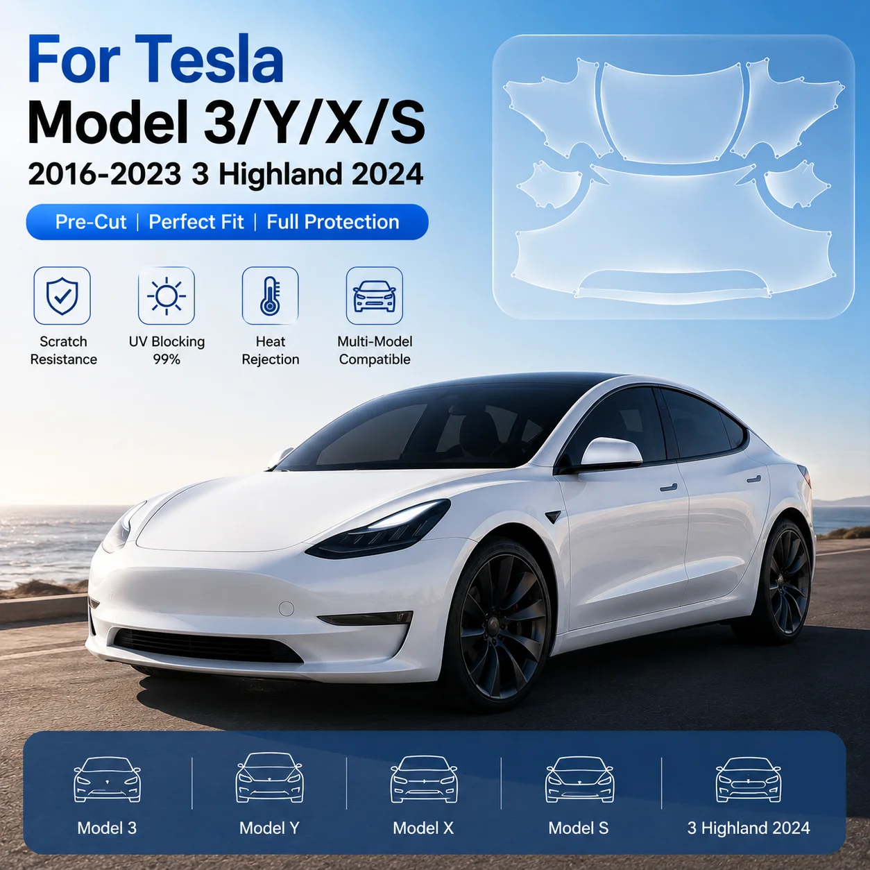 Pre-Cut TPU PPF Clear Bra Paint Protection Film for Tesla Model 3 Y X S 2016-2024 Highland Self Healing Anti Scratch
Pre-Cut TPU PPF Clear Bra Paint Protection Film for Tesla Model 3 Y X S 2016-2024 Highland Self Healing Anti Scratch