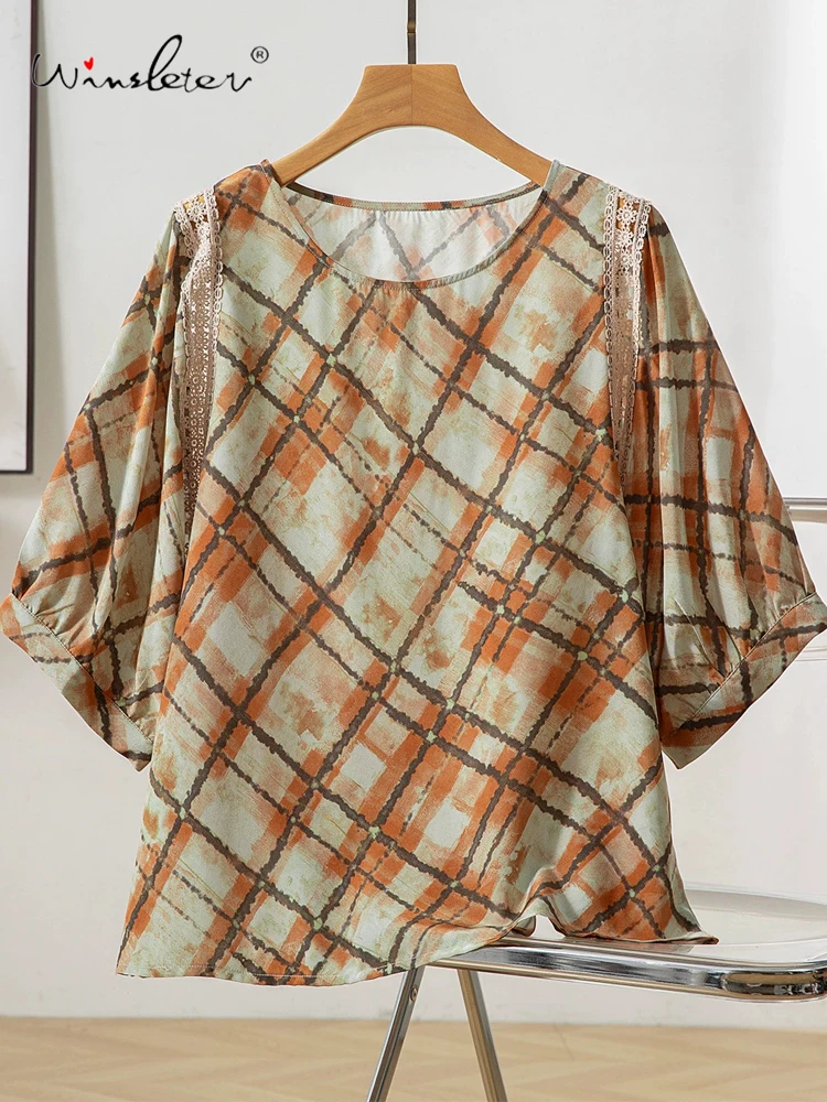 Winsleter- Women 100%Real Silk Elegant Shirt, 3/4 Sleeve O Neck Plaid Lace, French Retro Chic Loose Blouse, 2025 Summer T56003CC
Winsleter- Women 100%Real Silk Elegant Shirt, 3/4 Sleeve O Neck Plaid Lace, French Retro Chic Loose Blouse, 2025 Summer T56003CC