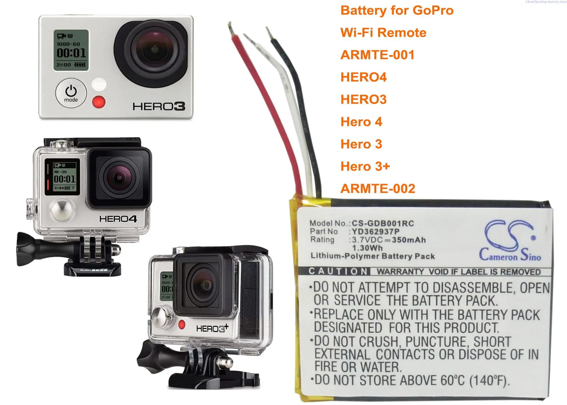 350mAh Remote Control Battery YD362937P for GoPro ARMTE-001, Hero 3, Hero 3+, Hero 4, HERO3, HERO4,Wi-Fi Remote,ARMTE-002 +TOOL
350mAh Remote Control Battery YD362937P for GoPro ARMTE-001, Hero 3, Hero 3+, Hero 4, HERO3, HERO4,Wi-Fi Remote,ARMTE-002 +TOOL