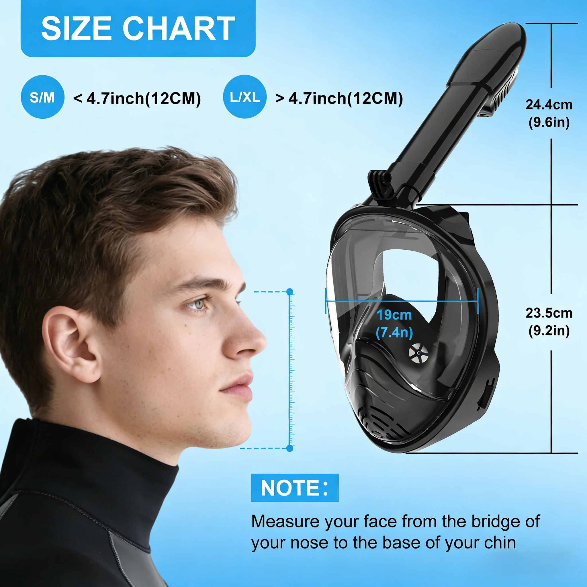 Full Face Snorkel Mask for Adults, Snorkeling Gear with Camera Mount HD 180 Degree Panoramic View Snorkel Set Anti-Fog Anti-Leak
Full Face Snorkel Mask for Adults, Snorkeling Gear with Camera Mount HD 180 Degree Panoramic View Snorkel Set Anti-Fog Anti-Leak