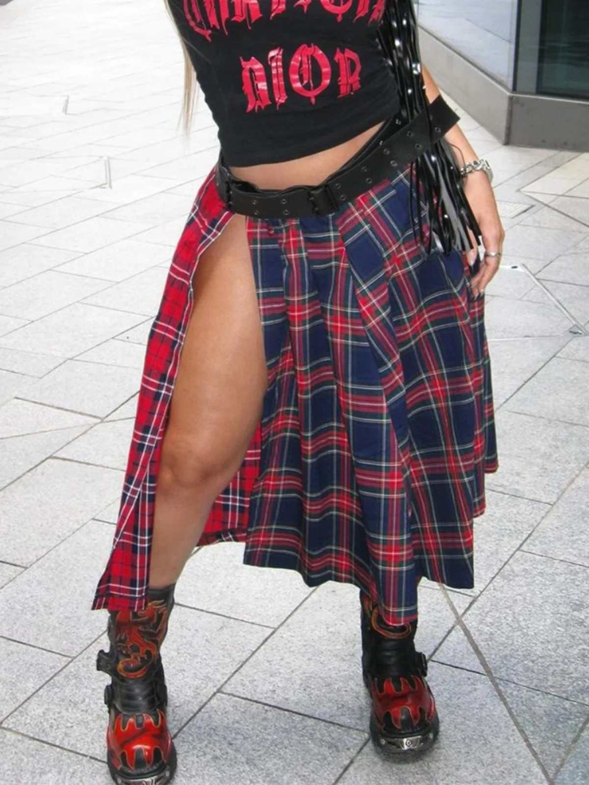 Contrasting Plaid Spliced Punk Street Sle Women's Skirt Color Blo f-length A-Line Skirt for Casual Date Dance
Contrasting Plaid Spliced Punk Street Sle Women's Skirt Color Blo f-length A-Line Skirt for Casual Date Dance