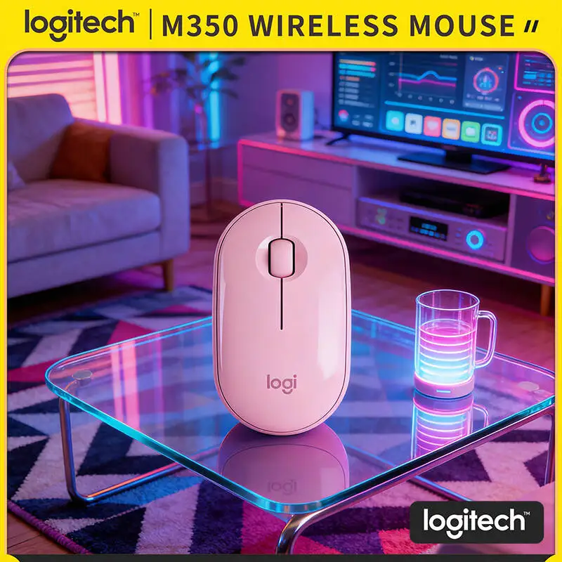Logitech M350 Wireless Optical Mouse - Pebble Build, Silent Scroll, USB Storage, 18-Month Battery, Multi-System Compatibility