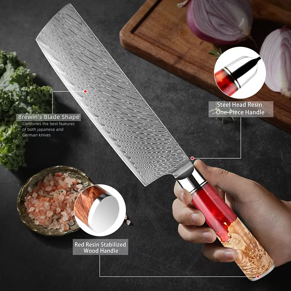 XITUO Japanese 7 inch Nakiri Knife 67 Layers VG10 Damascus Steel Sharp Professional Kitchen Knife for Slicing, Dicing, Chopping
XITUO Japanese 7 inch Nakiri Knife 67 Layers VG10 Damascus Steel Sharp Professional Kitchen Knife for Slicing, Dicing, Chopping