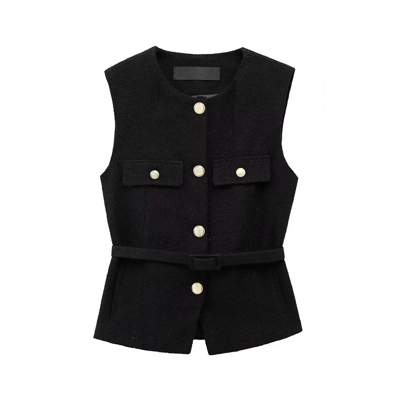 New Fashion Women's With Belt Waistcoat Fashion O-Neck Sleeveless Vests Metal Buckle Decoration Female Outerwear Chic Tops
New Fashion Women's With Belt Waistcoat Fashion O-Neck Sleeveless Vests Metal Buckle Decoration Female Outerwear Chic Tops