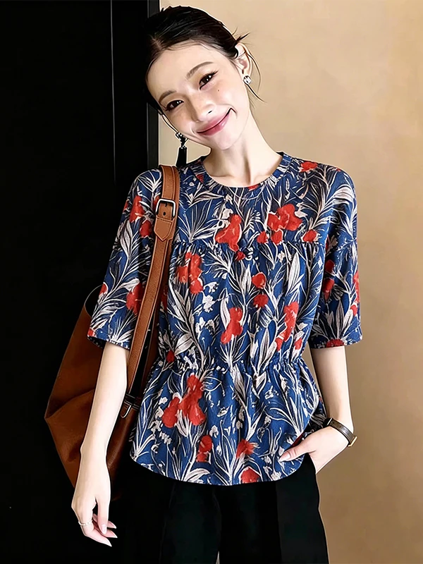 Large Size Retro Hong Kong Style round Neck Spliced Color Printed Shirt Women's Loose Casual Fashionable Waist-Cinching Top
Large Size Retro Hong Kong Style round Neck Spliced Color Printed Shirt Women's Loose Casual Fashionable Waist-Cinching Top