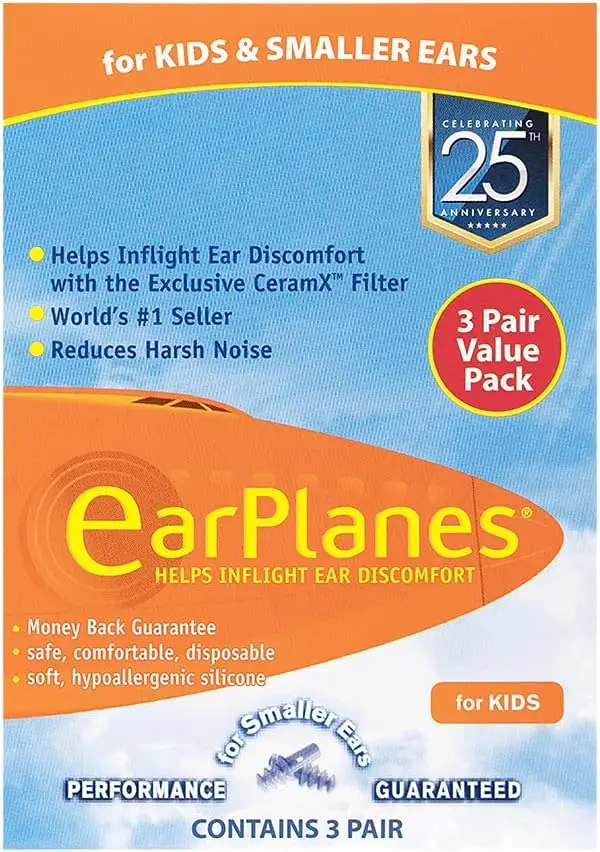 Kids Earplugs for Airplane Travel, Pressure Regulating, 3 Pairs Value Pack
Kids Earplugs for Airplane Travel, Pressure Regulating, 3 Pairs Value Pack