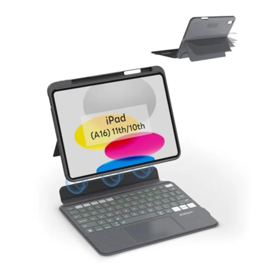 Magnetix Keyboard Case for iPad A16 11th/10th Gen (2025/2022): Protective detachable case with adjustable hinge stand, patented
Magnetix Keyboard Case for iPad A16 11th/10th Gen (2025/2022): Protective detachable case with adjustable hinge stand, patented