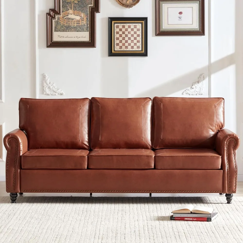 79'' Faux Leather Sofa, Classic 3 Seater Leather Couch with Rolled Arm and Nailhead Trim, Mid-Century Modern Couch for Living R
79'' Faux Leather Sofa, Classic 3 Seater Leather Couch with Rolled Arm and Nailhead Trim, Mid-Century Modern Couch for Living R