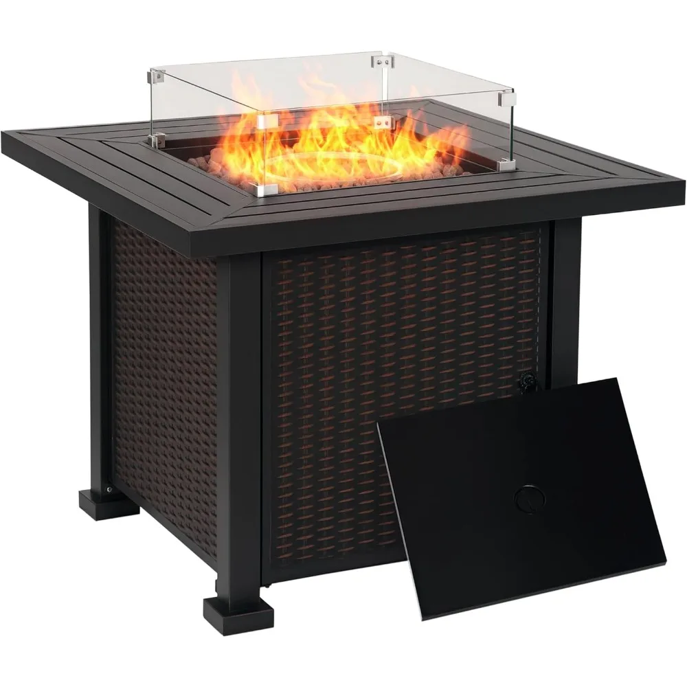 34 Inch Outdoor Propane Gas Fire Pit Table, 50,000 BTU Auto-Ignition Square Wicker-Effect Gas Firepit with Glass Wind Guard, Li
34 Inch Outdoor Propane Gas Fire Pit Table, 50,000 BTU Auto-Ignition Square Wicker-Effect Gas Firepit with Glass Wind Guard, Li