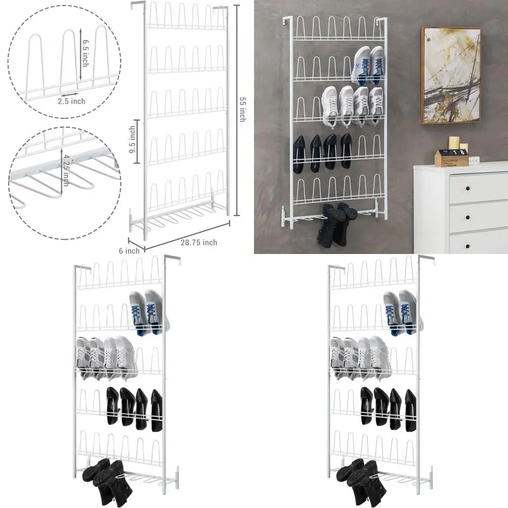 Белая металлическая подставка для обуви для гардеробной, прихожей и вестибюля — подвесной органайзер для обуви и сапог, компактное хранение на 18 пар
Белая металлическая подставка для обуви для гардеробной, прихожей и вестибюля — подвесной органайзер для обуви и сапог, компактное хранение на 18 пар