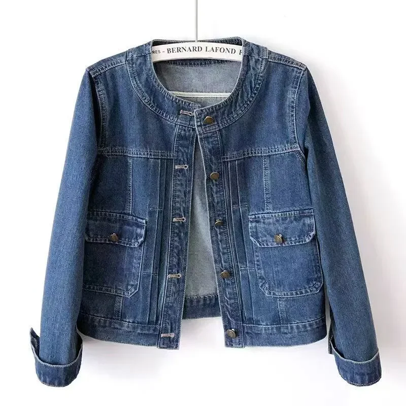 Spring Autumn New Dark Blue O-Neck Big Pocket Denim Jacket Women Slim Short Cowboy Outwear Korean Casual Jeans Coat Female B886
Spring Autumn New Dark Blue O-Neck Big Pocket Denim Jacket Women Slim Short Cowboy Outwear Korean Casual Jeans Coat Female B886