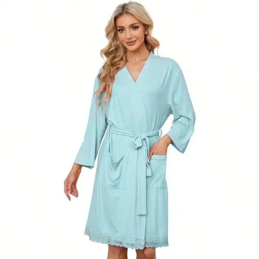 Women Lightweight Soft Spa Bathrobe With Lace Trim 3/4 Sleeve V Neck
Women Lightweight Soft Spa Bathrobe With Lace Trim 3/4 Sleeve V Neck