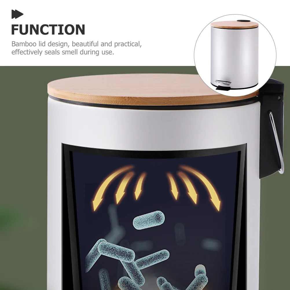 5L Round Trash Can with Bamboo Lid Step on Garbage Bin for Room Bathroom Silent Closing Lid Multi Function Waste Container
5L Round Trash Can with Bamboo Lid Step on Garbage Bin for Room Bathroom Silent Closing Lid Multi Function Waste Container