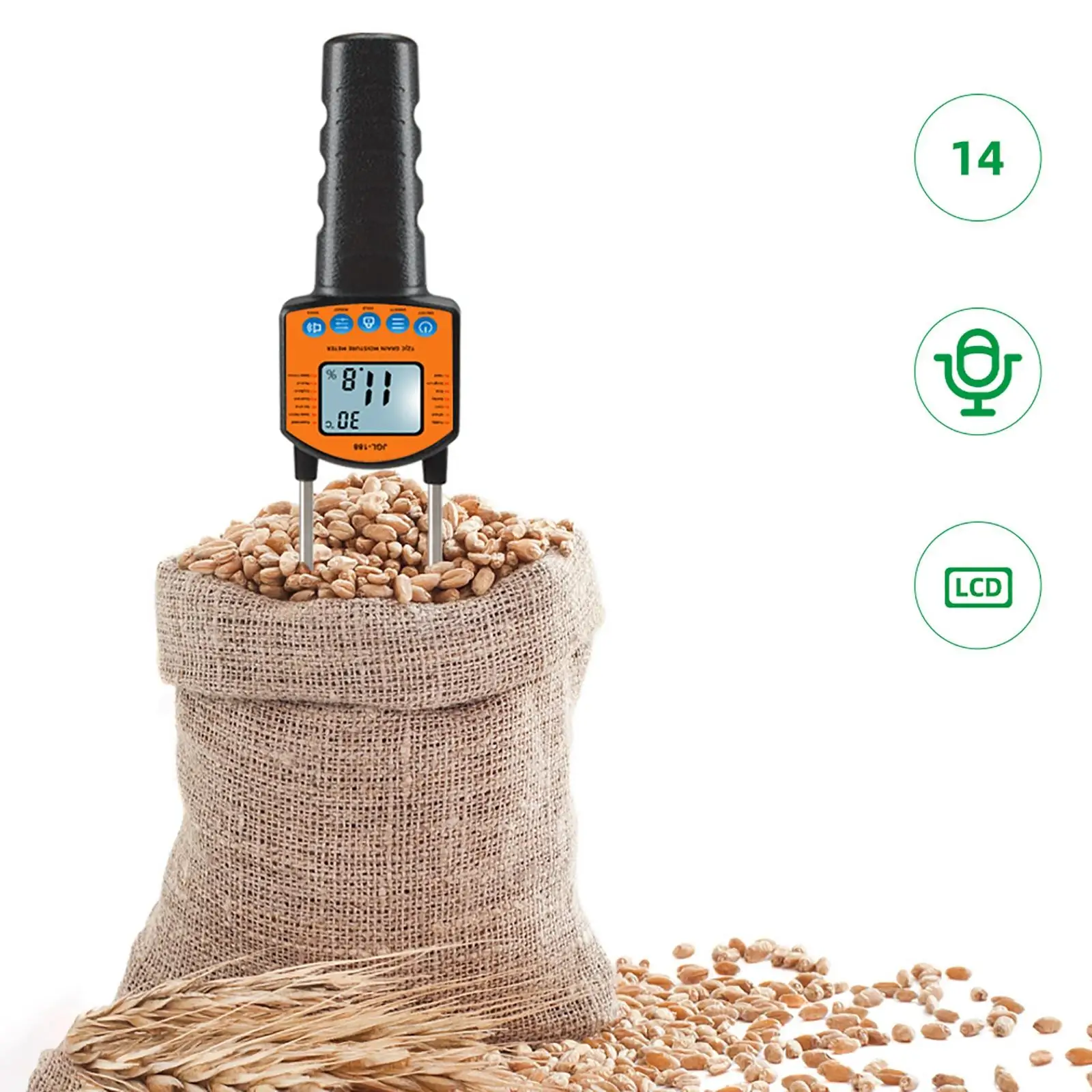 Multi Grain Moisture Meter Smart Sensor Detector for Rice Wheat Corn with Low Battery Indicator for Plants
Multi Grain Moisture Meter Smart Sensor Detector for Rice Wheat Corn with Low Battery Indicator for Plants
