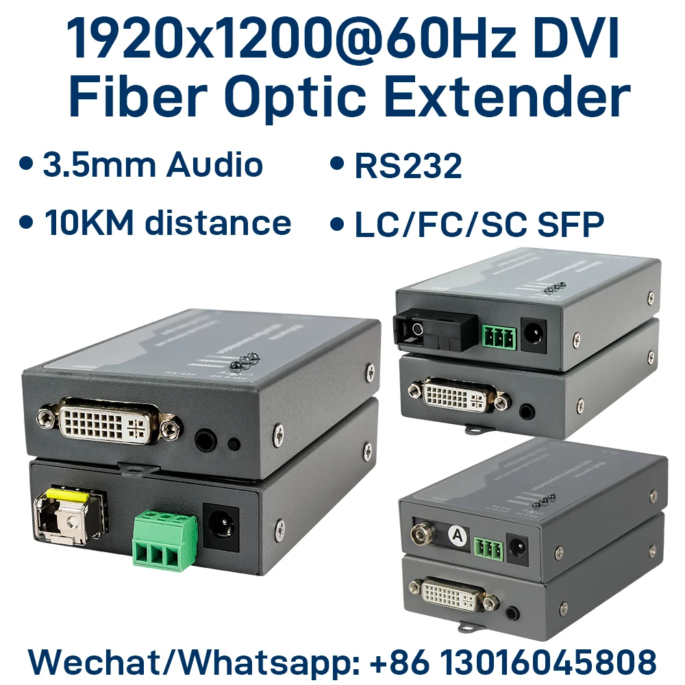 2K 1920x1200@60Hz DVI Fiber Extender Kit with 3Gbps SFP Modules, Transceiver Supports EDID HDCP RS232 3.5mm Audio, Up to 10km
2K 1920x1200@60Hz DVI Fiber Extender Kit with 3Gbps SFP Modules, Transceiver Supports EDID HDCP RS232 3.5mm Audio, Up to 10km