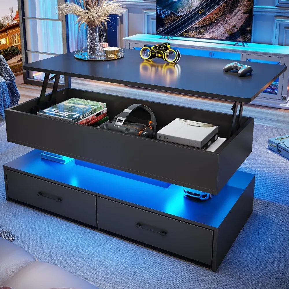 40" Lift Top Coffee Table with Storage, Small Coffee Table with 2 Drawers & LED Light
40" Lift Top Coffee Table with Storage, Small Coffee Table with 2 Drawers & LED Light