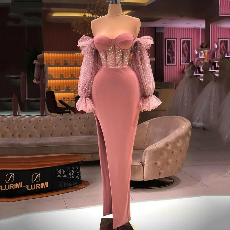 Elegant Satin Long Sleeve Sweetheart Off Shoulder Side Split Mermaid Evening Dress Luxury Party Dress 2024 Customization
Elegant Satin Long Sleeve Sweetheart Off Shoulder Side Split Mermaid Evening Dress Luxury Party Dress 2024 Customization