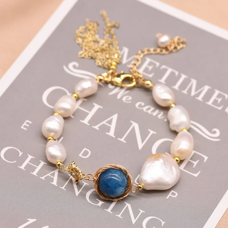 100% Real Freshwater Baroque Pearl Bracelet for Women Blue Crystal Beads Retro 18k Gold Plated Tassel Bracelets Charm Jewelry
100% Real Freshwater Baroque Pearl Bracelet for Women Blue Crystal Beads Retro 18k Gold Plated Tassel Bracelets Charm Jewelry