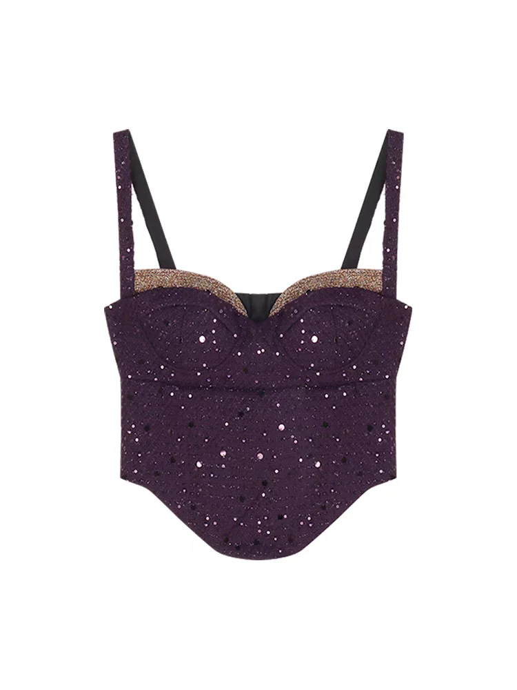 2025 Summer Women's Heavy Duty Sequin Purple Camisole Slim Fit Sleeveless Tank Top Sexy Short Crop Top for Women Outerwear
2025 Summer Women's Heavy Duty Sequin Purple Camisole Slim Fit Sleeveless Tank Top Sexy Short Crop Top for Women Outerwear