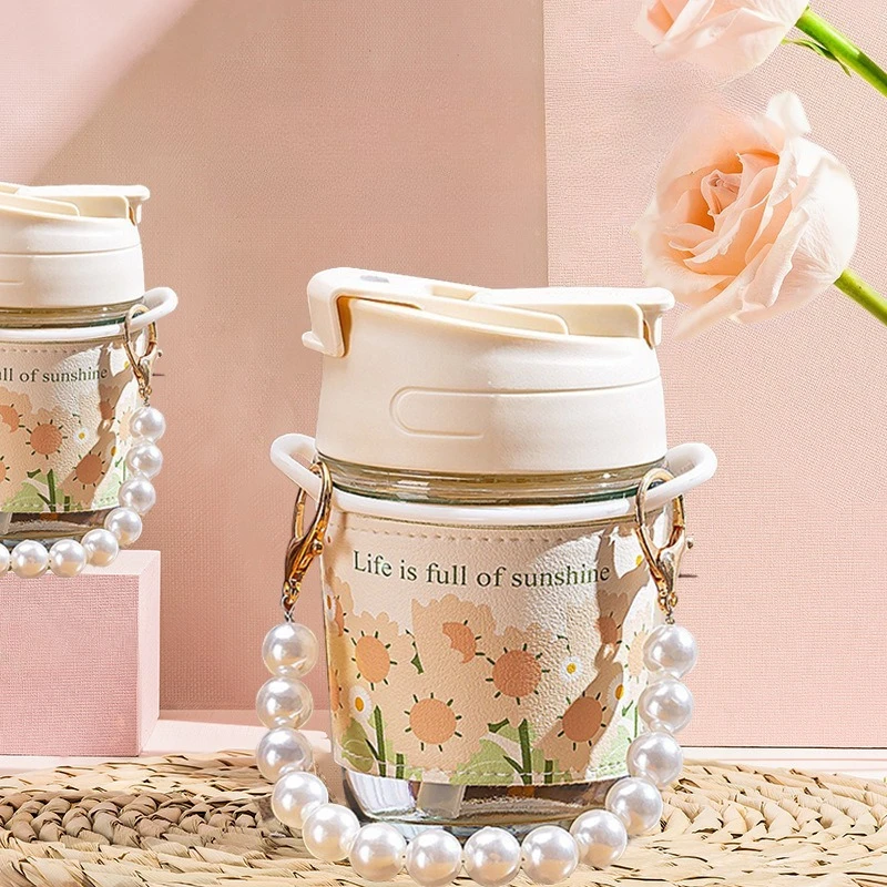 350ml Pearl Glass with Straw Printed Cup Portable Double Drinking Cups Anti-scald Handgrip Summer Coffee Cup Gift Water Cups 
350ml Pearl Glass with Straw Printed Cup Portable Double Drinking Cups Anti-scald Handgrip Summer Coffee Cup Gift Water Cups