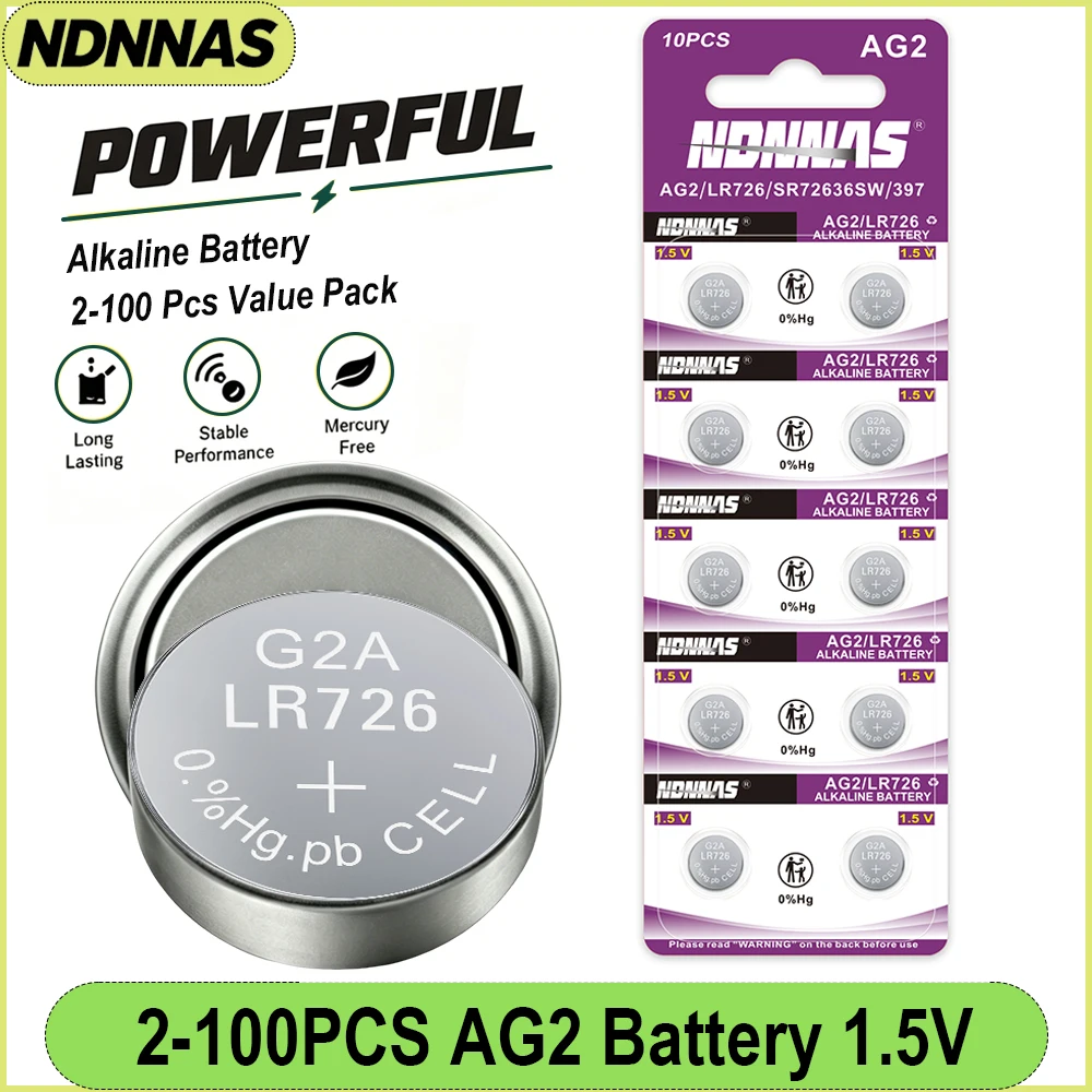 2-100PCS 1.55V AG2 Alkaline Button Battery LR726 397 396A SR726 SR726SW LR59 SR59 396 Coin Cell for Watch Toys Remote Electronic
2-100PCS 1.55V AG2 Alkaline Button Battery LR726 397 396A SR726 SR726SW LR59 SR59 396 Coin Cell for Watch Toys Remote Electronic