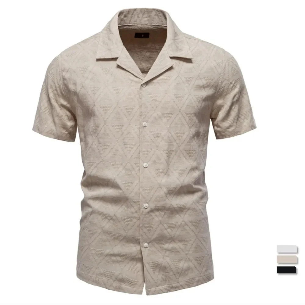 Новые мужские рубашки в клетку из 100% хлопка и жаккарда с короткими рукавами на пуговицах, однотонные повседневные футболки с отложным воротником для мужчин, деловые рубашки 
Новые мужские рубашки в клетку из 100% хлопка и жаккарда с короткими рукавами на пуговицах, однотонные повседневные футболки с отложным воротником для мужчин, деловые рубашки