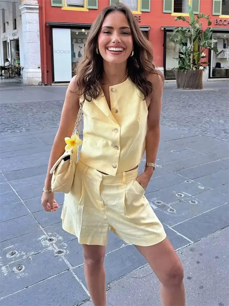 Tossy Casual Female 2 Piece-Set Shorts Sleeveless Patchwork Vestidos Top And High Waist Pocket Shorts Outfits Women's Sets 2025
Tossy Casual Female 2 Piece-Set Shorts Sleeveless Patchwork Vestidos Top And High Waist Pocket Shorts Outfits Women's Sets 2025