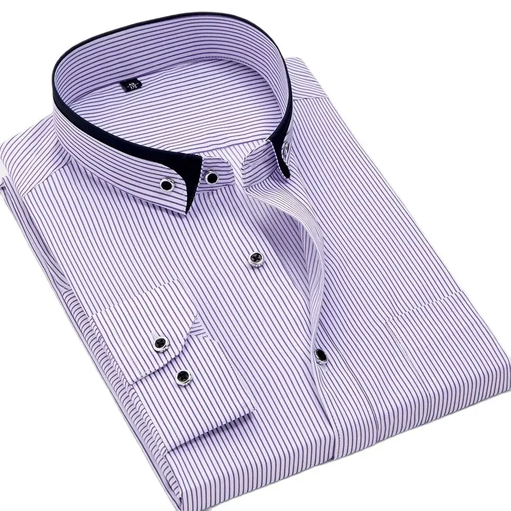 Stand Collar Striped Shirts Slim Fit Non-iron Business men Dress Shirts Long Sleeve Social Male Tops Front Pocket Easy Care
Stand Collar Striped Shirts Slim Fit Non-iron Business men Dress Shirts Long Sleeve Social Male Tops Front Pocket Easy Care