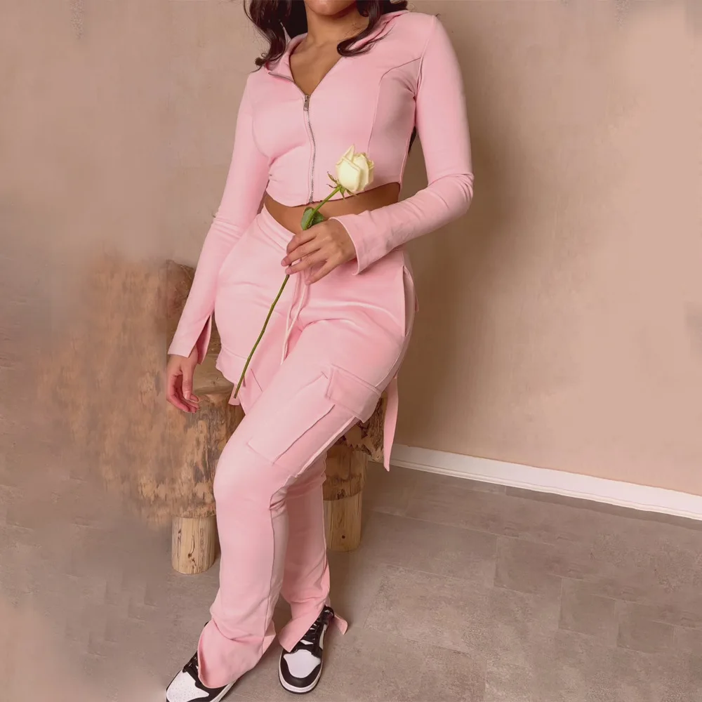 2 Piece Set Women Hooded Zipper Long Sleeve Crop Jacket Cargo Pants Sporty Stretch Overalls Pants Matching Workout Suit
2 Piece Set Women Hooded Zipper Long Sleeve Crop Jacket Cargo Pants Sporty Stretch Overalls Pants Matching Workout Suit
