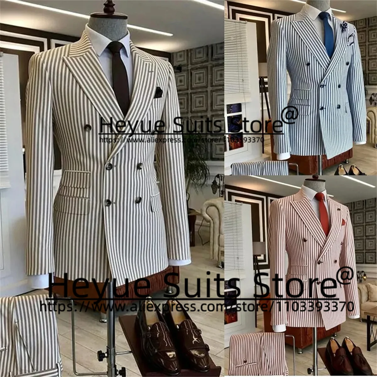 Double-breasted Stripe Men Suits Slim Fit Peak Lapel Groom Tuxedos 2 Pieces Sets Business Male Blazer traje de hombre elegante
Double-breasted Stripe Men Suits Slim Fit Peak Lapel Groom Tuxedos 2 Pieces Sets Business Male Blazer traje de hombre elegante