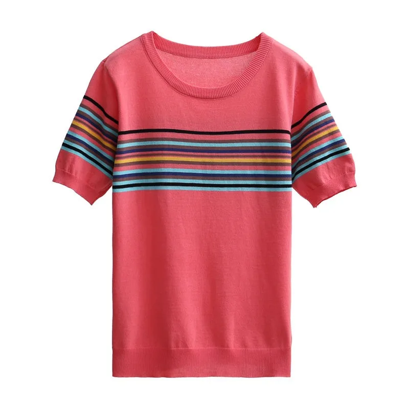 Knitted Pullover Women Cropped Loose Fit Slimming Spring Summer Top 2025 New Color Block Striped Sweater Jacket Crew Neck Top
Knitted Pullover Women Cropped Loose Fit Slimming Spring Summer Top 2025 New Color Block Striped Sweater Jacket Crew Neck Top