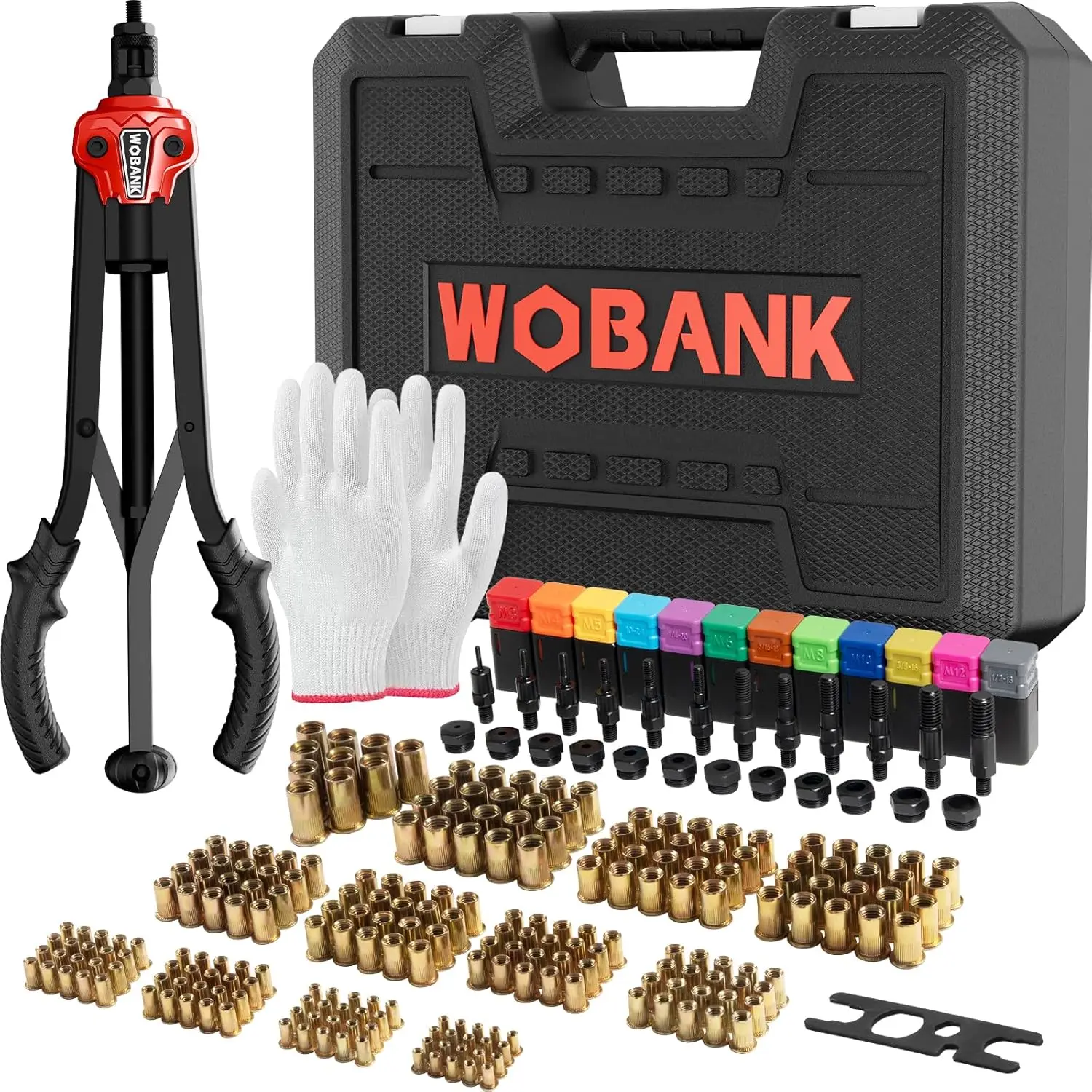 16" Heavy Duty Rivet Nut Tool Kit - 12 Mandrels, 230 Nuts, Auto Release, for Auto & DIY
16" Heavy Duty Rivet Nut Tool Kit - 12 Mandrels, 230 Nuts, Auto Release, for Auto & DIY