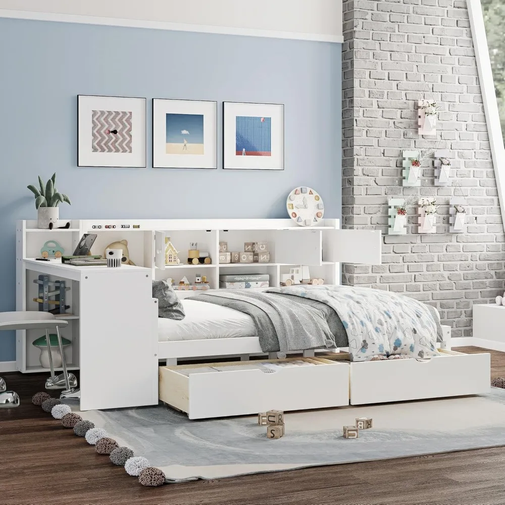 Full size sofa bed, storage drawers, adjustable desk and cabinets, wooden corner bed
Full size sofa bed, storage drawers, adjustable desk and cabinets, wooden corner bed
