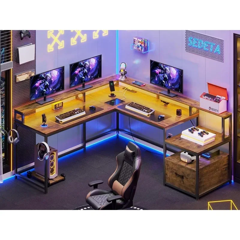 66" Home Office Desk with File Drawer & Power Outlet, Gaming Desk with Led Lights, Corner Computer Desk
66" Home Office Desk with File Drawer & Power Outlet, Gaming Desk with Led Lights, Corner Computer Desk