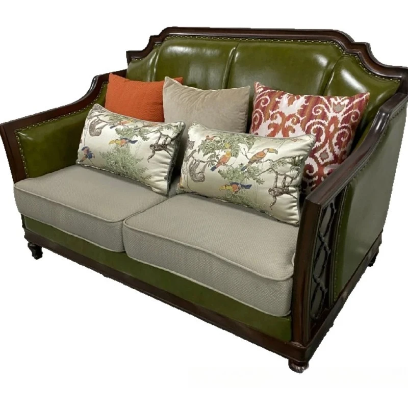 American rural retro PU leather soft bag sofa, idyllic villa living room solid wood simple green leather sofa
American rural retro PU leather soft bag sofa, idyllic villa living room solid wood simple green leather sofa