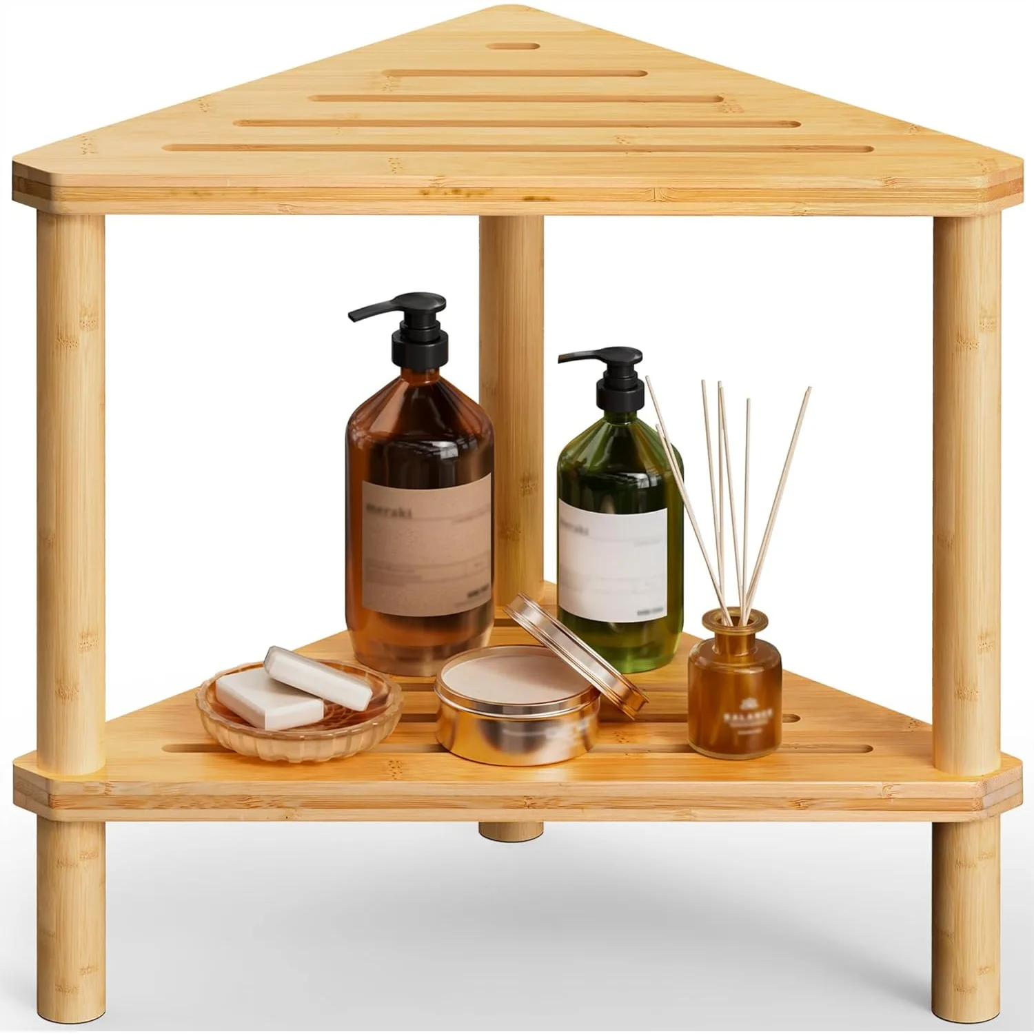 Bamboo Corner Shower Stool with Storage Shelf, 2-Tier Foot Rest for Shaving and Small Spaces
Bamboo Corner Shower Stool with Storage Shelf, 2-Tier Foot Rest for Shaving and Small Spaces