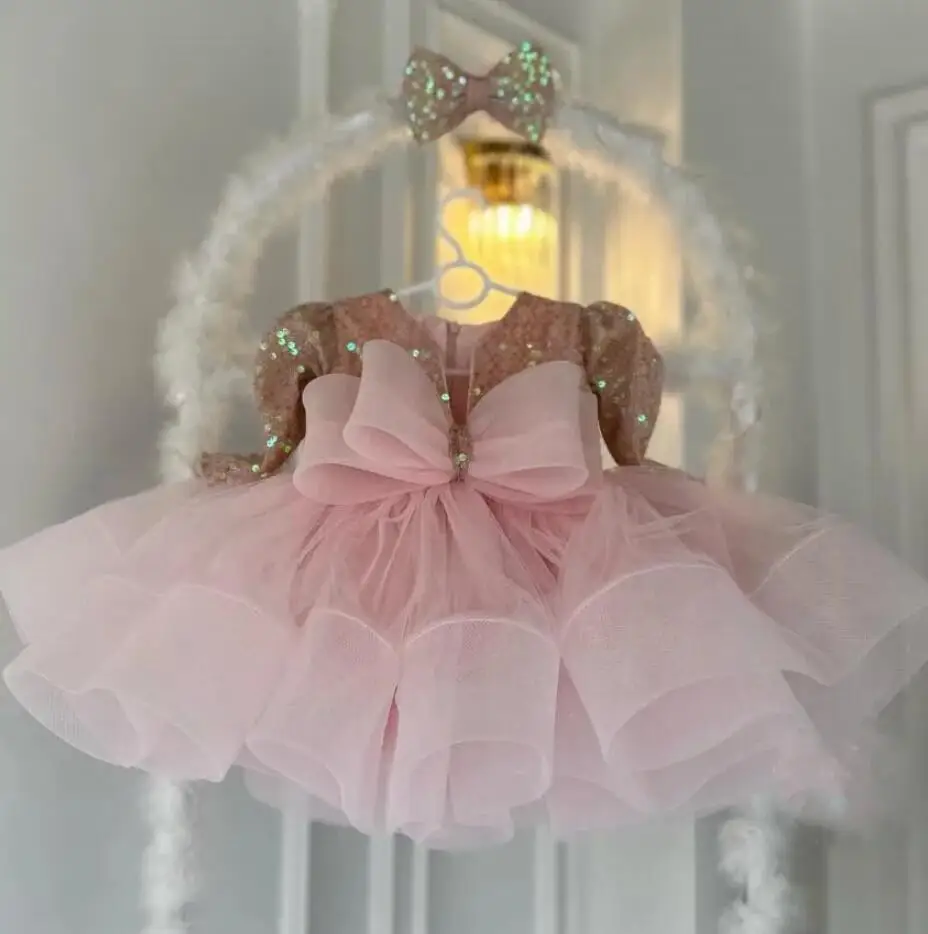 Pink Fluffy Baby Girl Dress with Long Sleeves Princess Dress Organza Sequin Child Party Birthday Gown with Head Bow
Pink Fluffy Baby Girl Dress with Long Sleeves Princess Dress Organza Sequin Child Party Birthday Gown with Head Bow