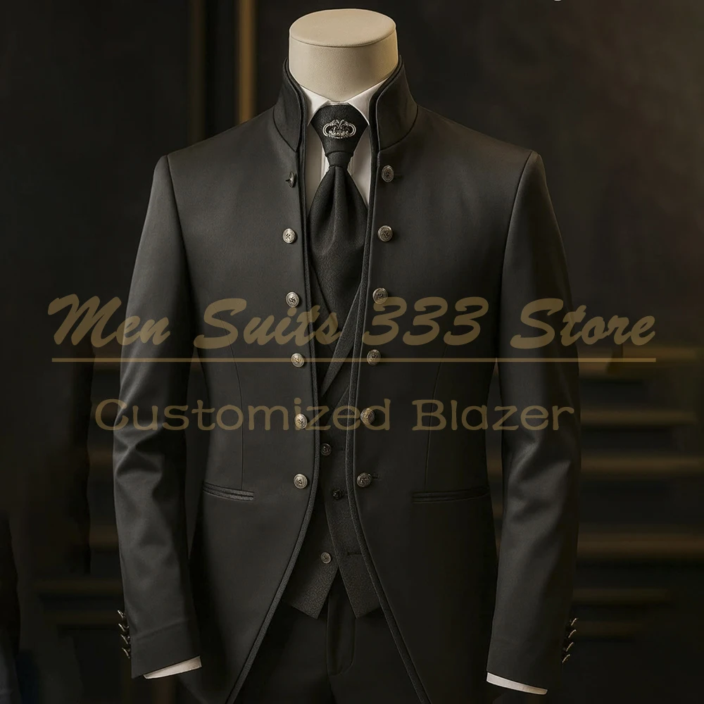 Customized Black Men's Suits Fashion Single Breasted Stand Lapel Slim Fit 3 Piece Jacket Pants Vest Formal Outfits Blazer Terno
Customized Black Men's Suits Fashion Single Breasted Stand Lapel Slim Fit 3 Piece Jacket Pants Vest Formal Outfits Blazer Terno