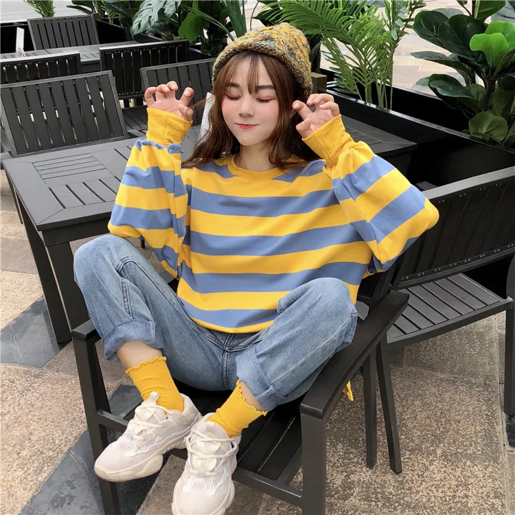 Trendy Stripe round Neck Hoodie Women's Loose Fit Long Sleeve Overhead Top Korean Style Commute Wind Thin Basic Ageless
Trendy Stripe round Neck Hoodie Women's Loose Fit Long Sleeve Overhead Top Korean Style Commute Wind Thin Basic Ageless