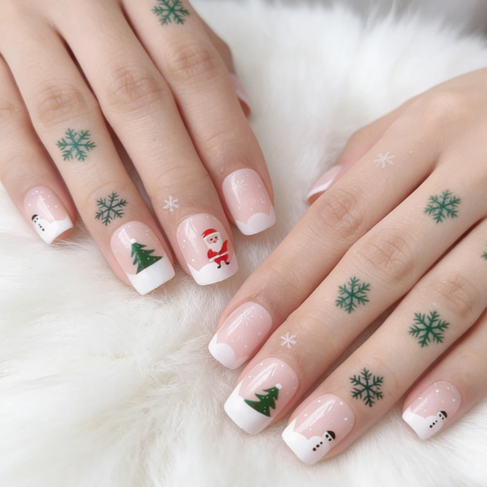 24Pcs Shiny Short Square French Fake Nail With Glue DIY Christmas Press On False Nails Tips For Woman Manicure Accessory
24Pcs Shiny Short Square French Fake Nail With Glue DIY Christmas Press On False Nails Tips For Woman Manicure Accessory