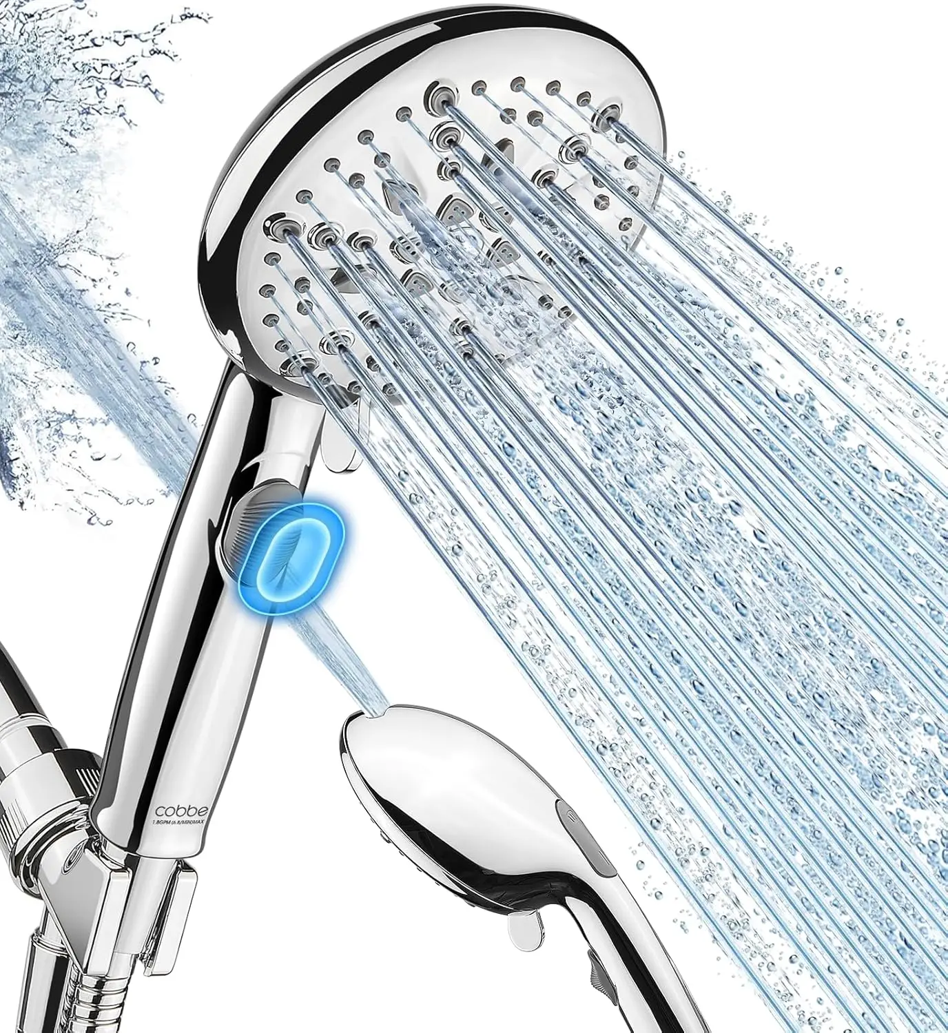 9-Function Shower Head with Power Spray, 1.8 GPM Pause Switch, High Pressure Handheld, Brass Bracket & 6ft Hose, Chrome
9-Function Shower Head with Power Spray, 1.8 GPM Pause Switch, High Pressure Handheld, Brass Bracket & 6ft Hose, Chrome