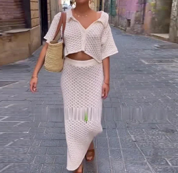 Fashion Hollowed Out Slim Fit High Waisted Skirt Set for Women 2024 Spring Summer Elegant Style Solid Color Two Piece Skirt Set
Fashion Hollowed Out Slim Fit High Waisted Skirt Set for Women 2024 Spring Summer Elegant Style Solid Color Two Piece Skirt Set