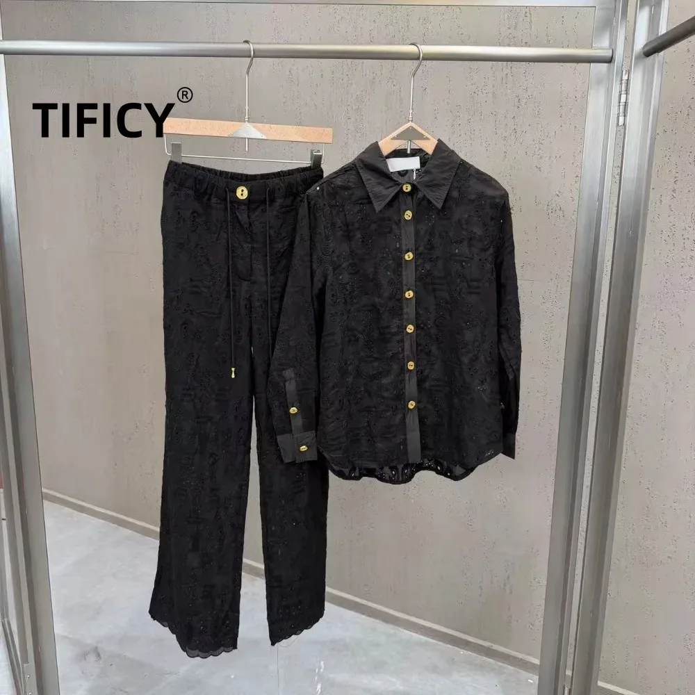 high street Women's Spring Heavy Industry Embroidered Hollow Shirt Paired with Straight Leg Pants Fashionable Two-piece Set
high street Women's Spring Heavy Industry Embroidered Hollow Shirt Paired with Straight Leg Pants Fashionable Two-piece Set