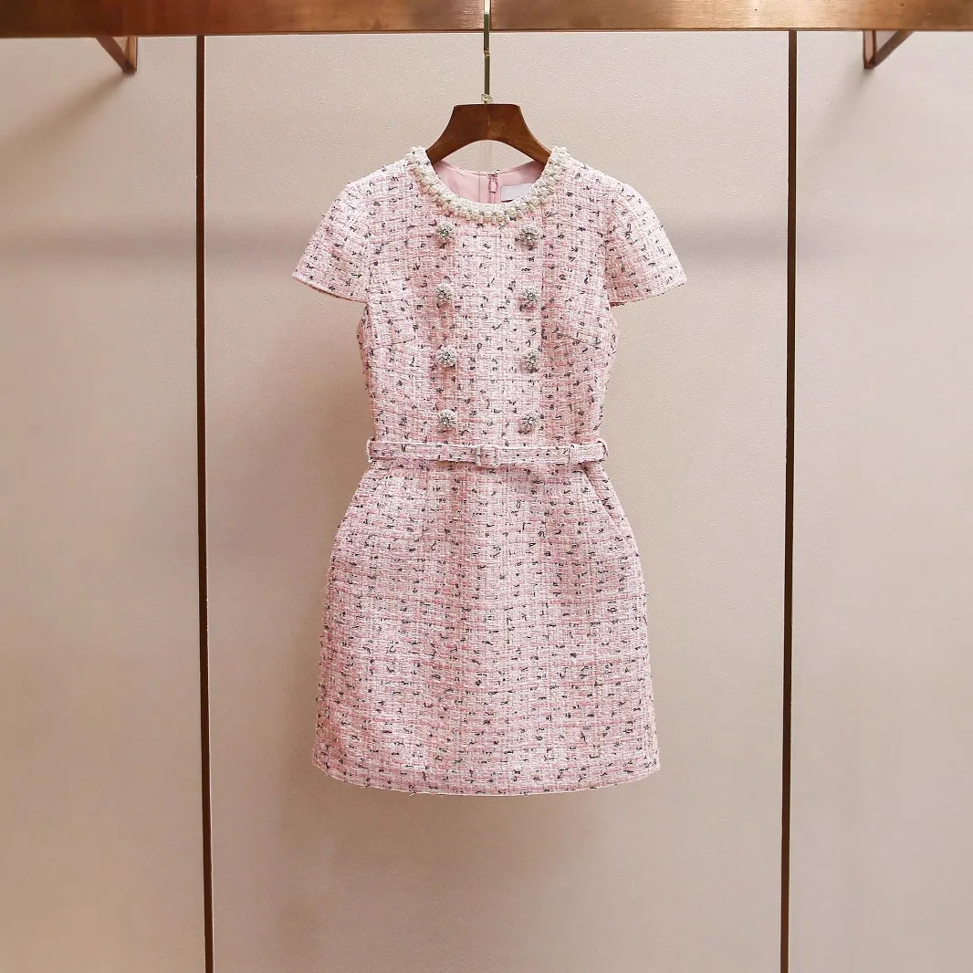 Elegant Short Sleeve Diamond Embellished A-Line Dress Thick Tweed Fabric Waist-Cinching Summer New Arrival Women's Dress
Elegant Short Sleeve Diamond Embellished A-Line Dress Thick Tweed Fabric Waist-Cinching Summer New Arrival Women's Dress