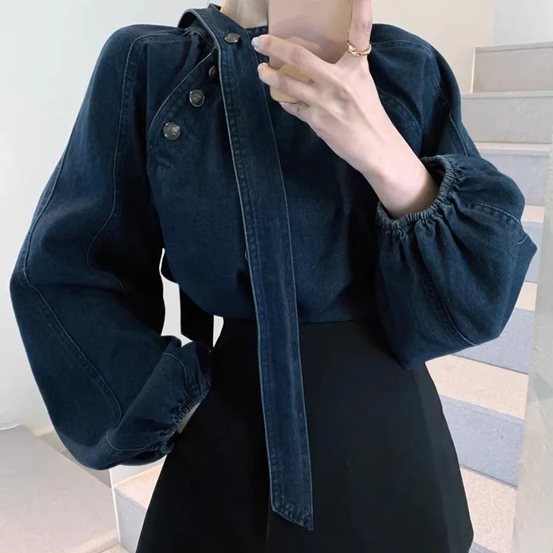 SuperAen Spring 2024 Retro Niche Stand Up Collar with Diagonal Buckle and Tie Up Design Loose Denim Shirt
SuperAen Spring 2024 Retro Niche Stand Up Collar with Diagonal Buckle and Tie Up Design Loose Denim Shirt